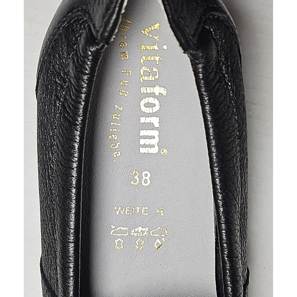Vitaform Black Leather Tassel Loafers Slip On Low Wedge Shoes Womens 7.5/38 NEW - Picture 9 of 13